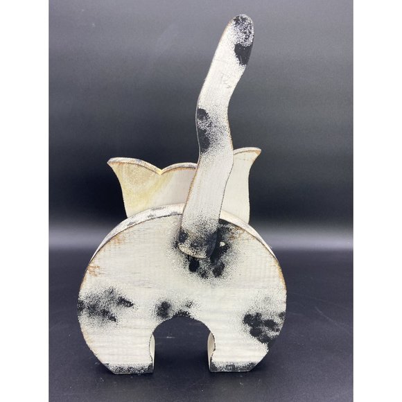 Halloween White, Black Cat Hand Painted Wooden Kitty Lover Wood Figure 9” - Picture 2 of 11